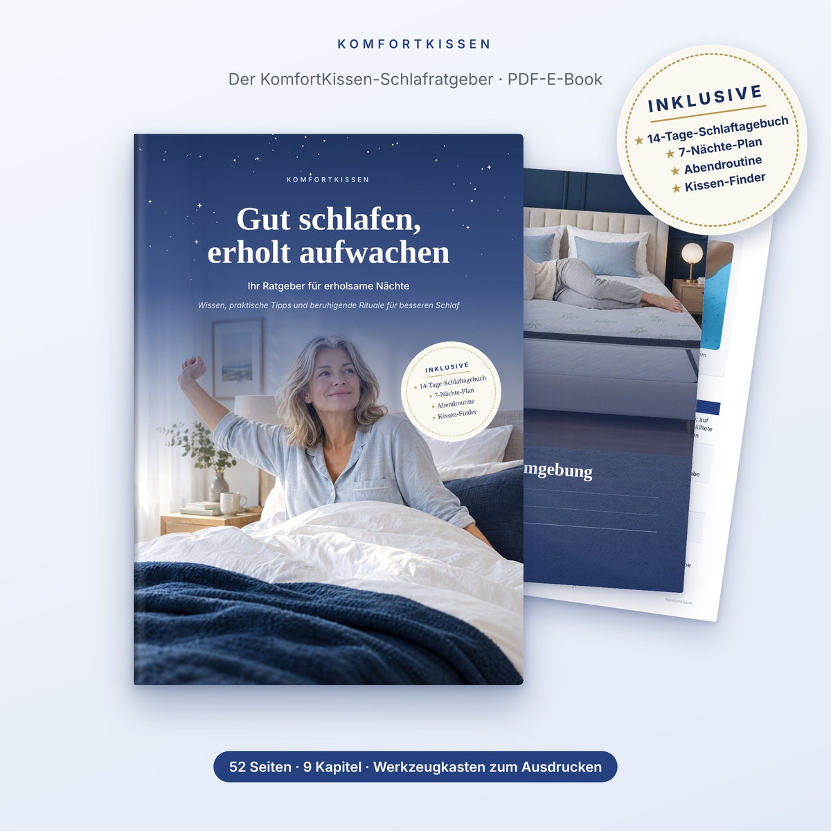 E-Book Gut schlafen, erholt aufwachen – Cover mit Inklusive-Siegel