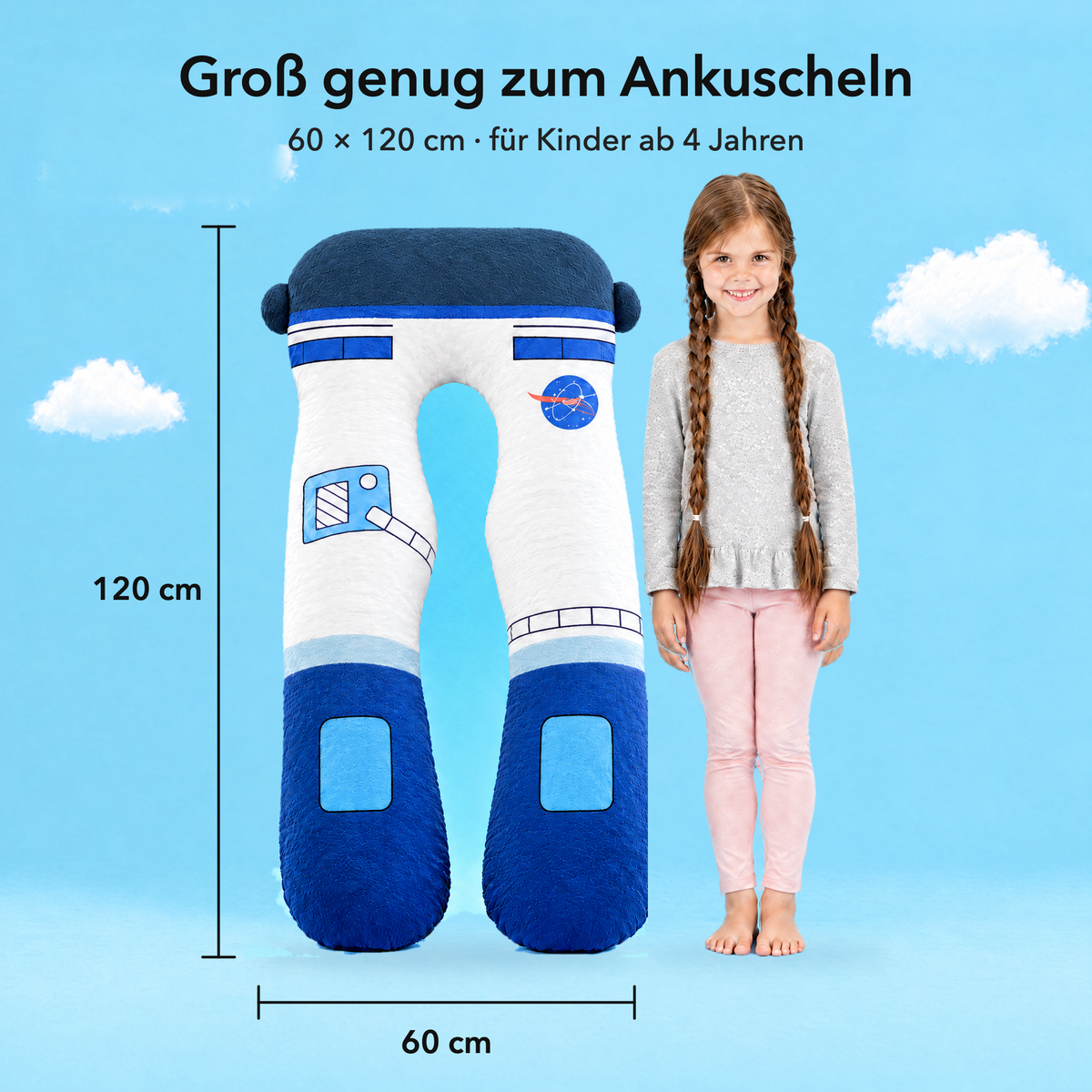 Astronaut – Größe 60 × 120 cm im Vergleich mit einem Kind