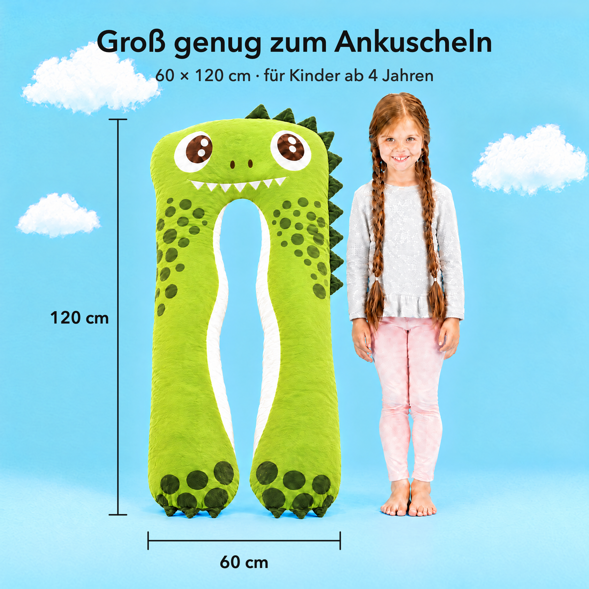 Dino – Größe 60 × 120 cm im Vergleich mit einem Kind