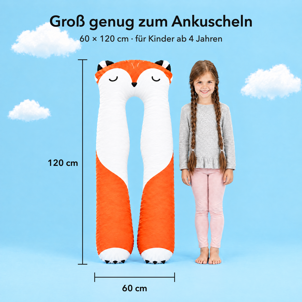 Fuchs – Größe 60 × 120 cm im Vergleich mit einem Kind